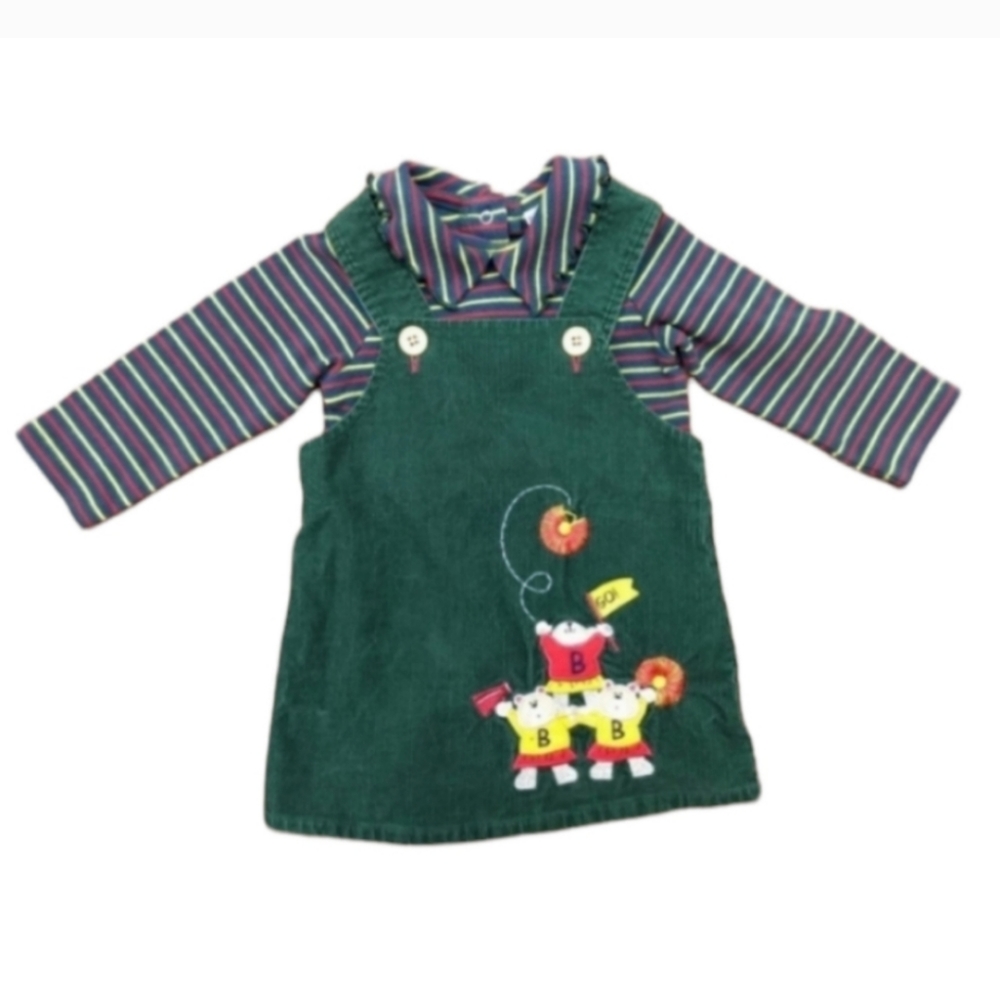 Buster Brown corduroy green stripe dress jumper long sleeve striped top 2T